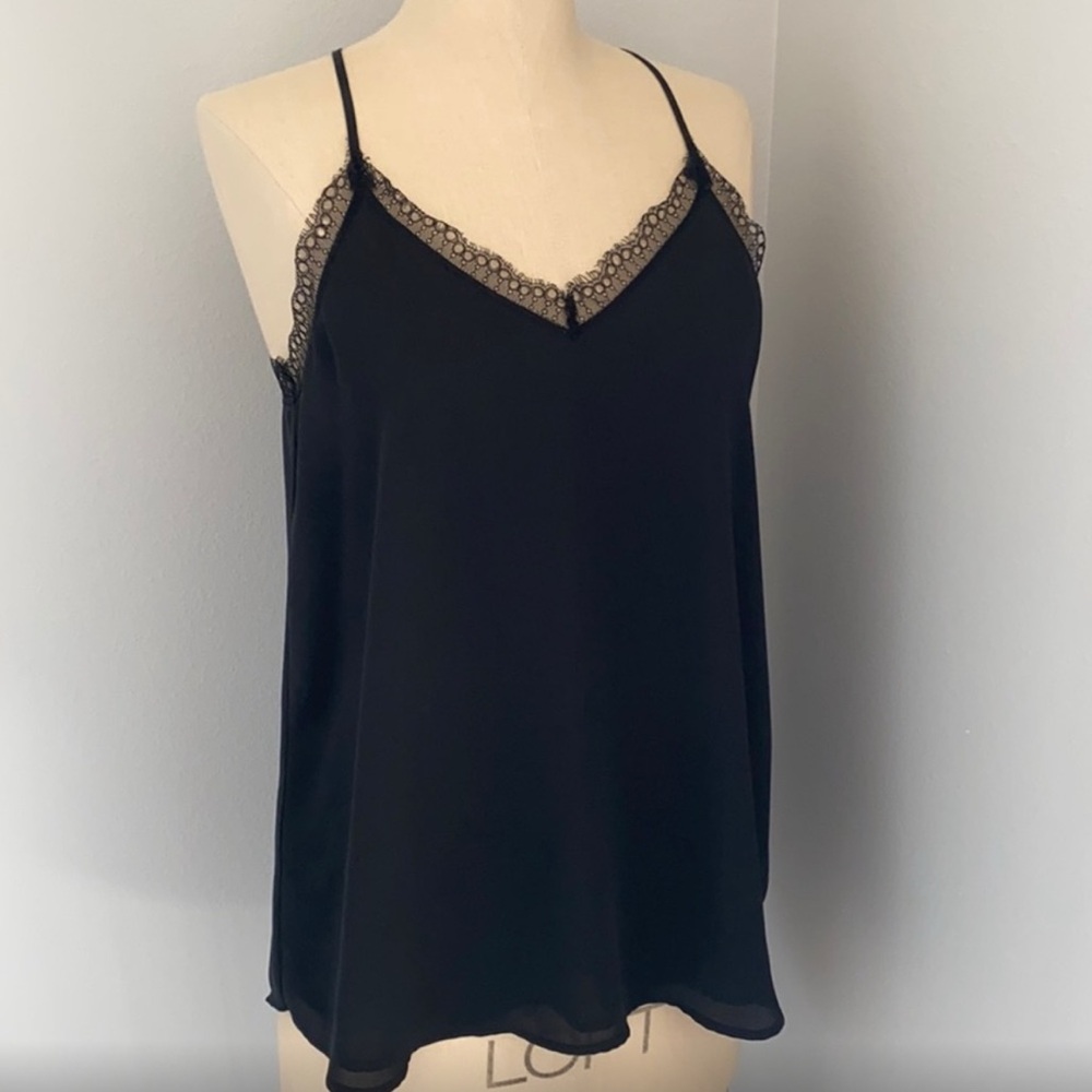 LOFT Black Lace Trim Strappy Cami